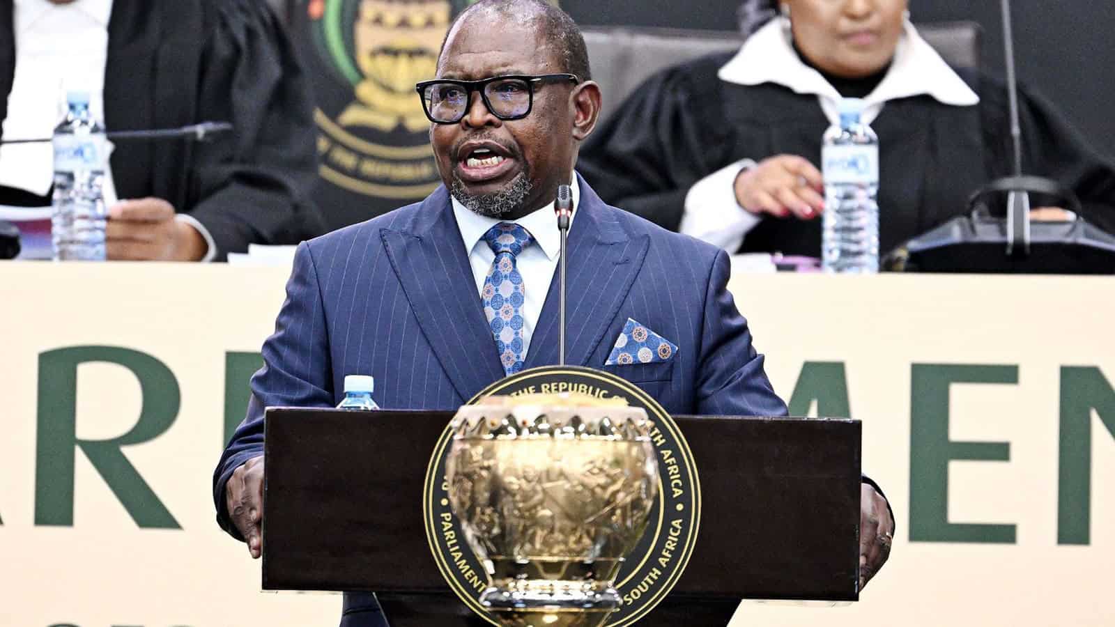 Finance Minister Enoch Godongwana delivers the Budget speech on 25 February 2026. (Photo : Phando Jikelo / RSA Parliament)